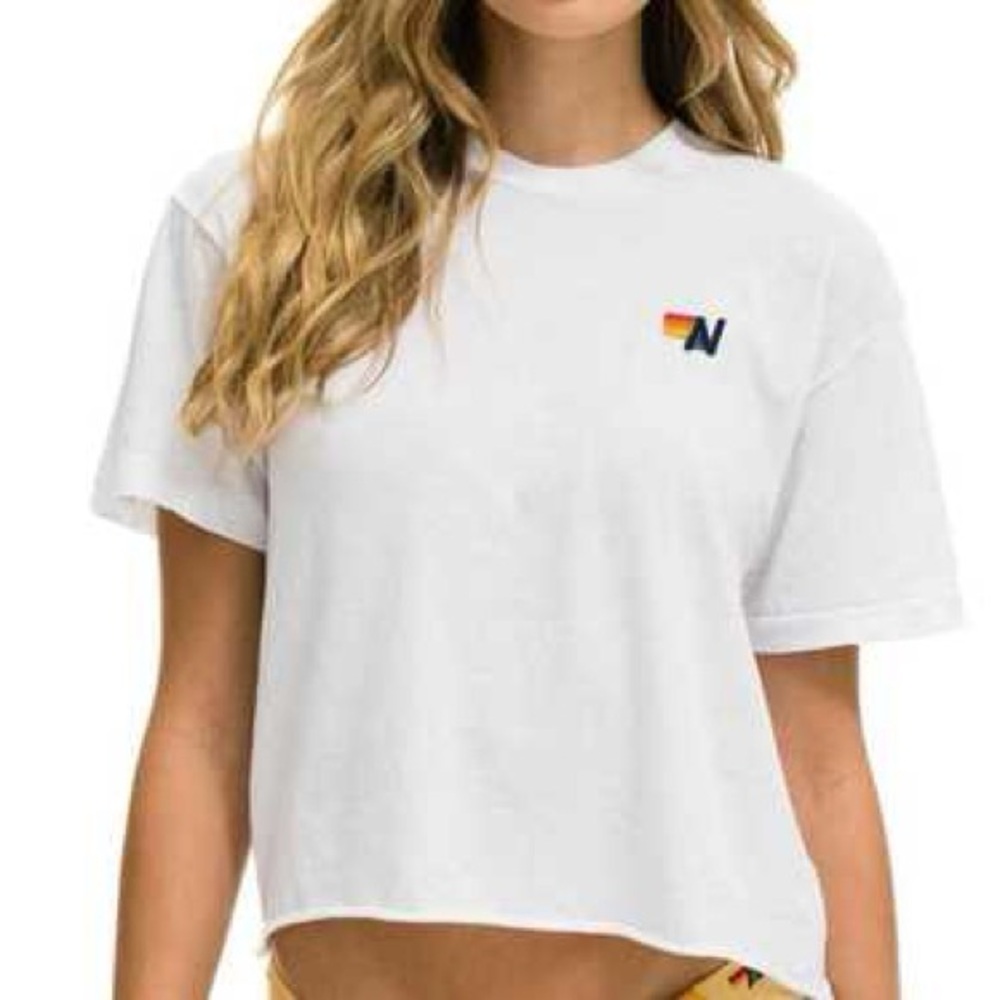 $83 aviator nation basic boyfriend tee white size small